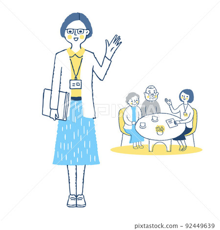 Elderly people consulting with long-term care staff 92449639