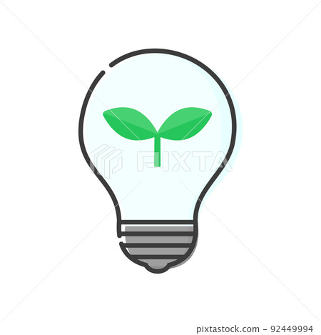 A simple illustration of a miniature light bulb with green leaves-an image material for energy saving, power saving, and decarbonization 92449994