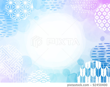 Summer watercolor Japanese pattern frame background water color light blue blue Summer watercolor Japanese pattern frame background water color light blue blue 92450400