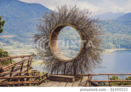 Bali trend, straw nests everywhere. Photo in a straw nest, natural environment. Lifestyle 92450522