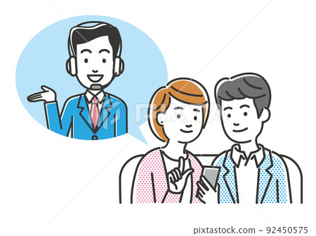 Image illustration material of couple receiving online consultation at home Image illustration material of couple receiving online consultation at home 92450575