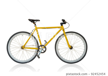 side view yellow and black bicycle on white background, object, fashion, sport, relex, decor, gift, copy space 92452454