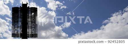 Air defense radars of military mobile anti aircraft systems (radar is designed  and automatic tracking of targets and missiles) , modern army industry on background clouds and sky,Russia 92452805