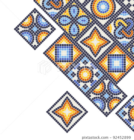 Ancient mosaic tile background. Decorative antique stone ornament. 92452899