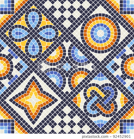 Ancient mosaic seamless pattern. Decorative antique stone ornament. 92452901