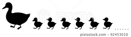 Duck parent and child silhouette line B 92453018