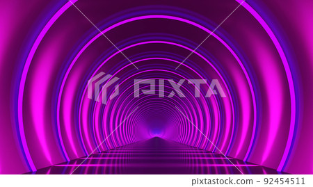 Round tunnel podium abstract background. Violet light reflection stage. 3d render. Round tunnel podium abstract background. Violet light reflection stage. 3d render. 92454511