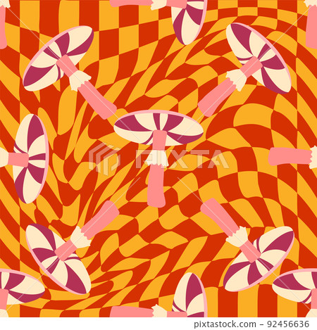 Magic psychedelic drug mushrooms seamless pattern. Psychedelic hallucination. 60-70s hippie colorful art. Vintage psychedelic textile Magic psychedelic drug mushrooms seamless pattern. Psychedelic hallucination. 60-70s hippie colorful art. Vintage psychedelic textile 92456636
