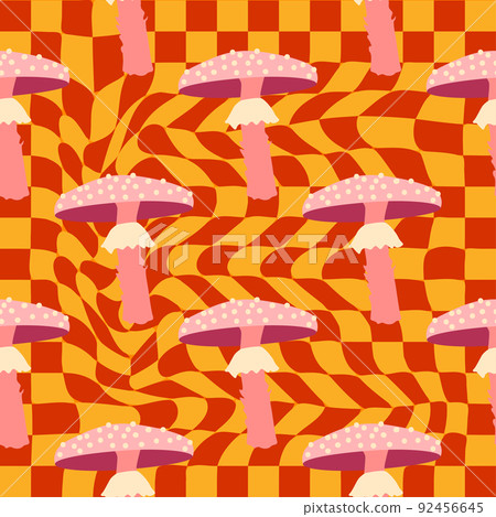 Magic psychedelic drug mushrooms seamless pattern. Psychedelic hallucination. 60-70s hippie colorful art. Vintage psychedelic textile Magic psychedelic drug mushrooms seamless pattern. Psychedelic hallucination. 60-70s hippie colorful art. Vintage psychedelic textile 92456645