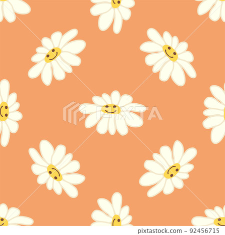 Groovy daisy retro seamless pattern. Positive colorful iilustration. 70s vibe hippie ornament. 92456715