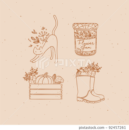 Set village graphic icons boots peach Set village graphic icons boots peach 92457261