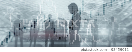 Economic growth graph chart. Double exposure mixed media 92459011