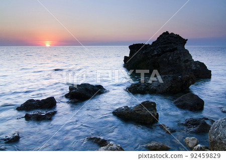 Sunset over sea. Beautiful colorful sunset over the Black Sea in Crimea. Ukraine. Sunset over sea. Beautiful colorful sunset over the Black Sea in Crimea. Ukraine. 92459829