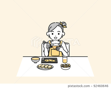一個女孩吃孩子吃早餐的插圖 一個女孩吃孩子吃早餐的插圖 92460646