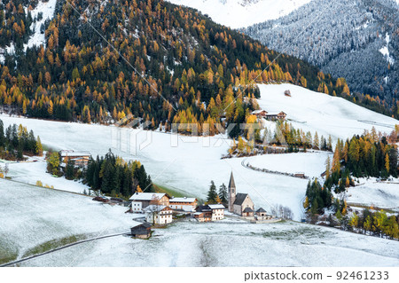 Famous Santa Magdalena mountain village with Church Chiesa di Santa Maddalena 92461233
