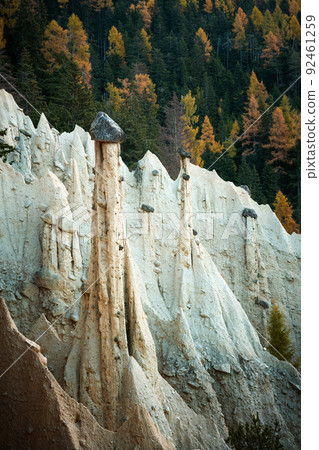 Picturesque view on natural earth pyramids in autumn season 92461259