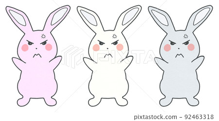 Angry rabbit illustration outline = solid line & black 3 color set Angry rabbit illustration outline = solid line & black 3 color set 92463318