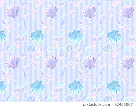 手繪圖案素材、海圖、貝殼和星沙 手繪圖案素材、海圖、貝殼和星沙 92465007