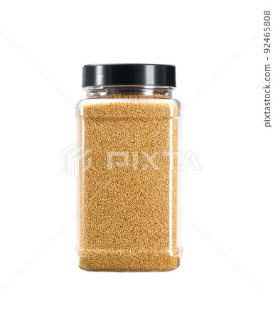 plastic jar with uncooked amaranth isolated on white background. plastic jar with uncooked amaranth isolated on white background. 92465808