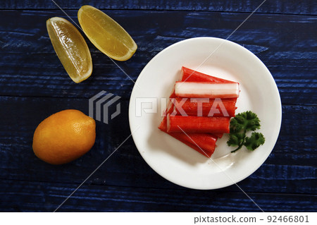 Crab stick, an ingredient of Japanese cuisine that imitates the low-calorie crab that is popular for salads and side dishes on the table 92466801