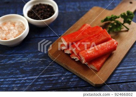 Crab stick, an ingredient of Japanese cuisine that imitates the low-calorie crab that is popular for salads and side dishes on the table 92466802