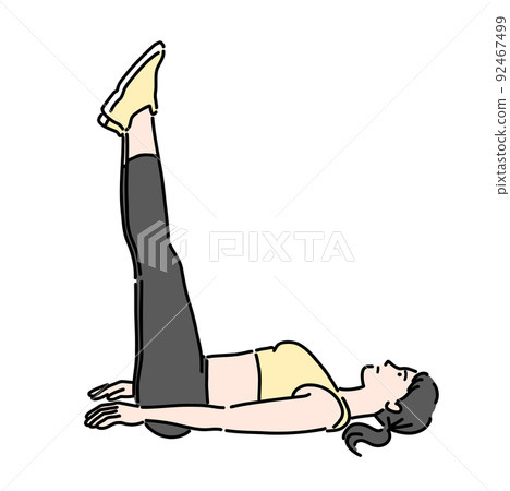 Young woman doing leg raise 92467499