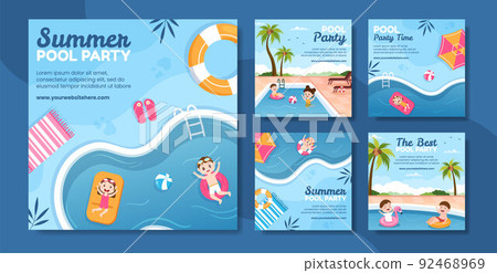 Summer Pool Party Social Media Post Template Cartoon Background Vector Illustration Summer Pool Party Social Media Post Template Cartoon Background Vector Illustration 92468969