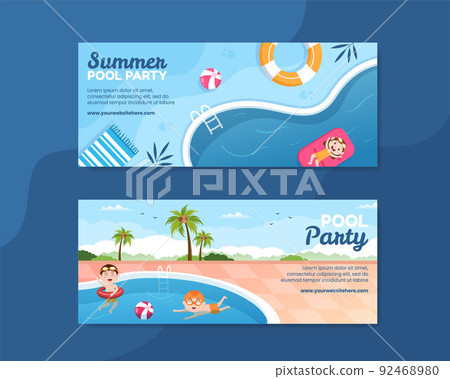 Summer Pool Party Horizontal Banner Template Cartoon Background Vector Illustration Summer Pool Party Horizontal Banner Template Cartoon Background Vector Illustration 92468980