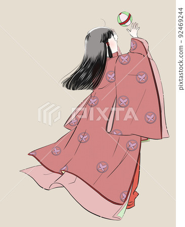 Heian period girl child child back view color single color background 92469244