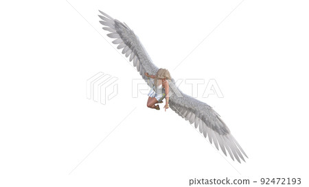 Angel poses for your pictures. Angel figurine with wings in flying poses isolated on white background. 3d rendering - illustration. 92472193