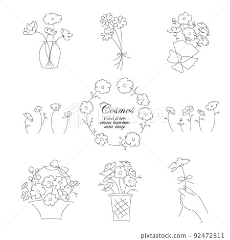 [Vector] Hand-painted cosmos illustration set / line drawing 92472811