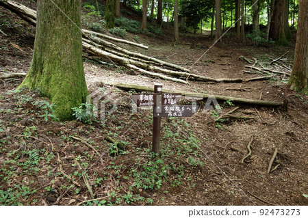 Signpost at the fork in the road between Mt. Takamizu and Jofukuji Temple (Ome City, Tokyo) 92473273