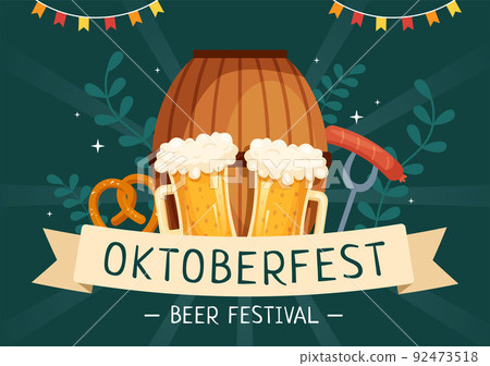 Oktoberfest Festival Cartoon Illustration with Beer Glass or Bottle in Traditional German in Flat Style Background Design 92473518