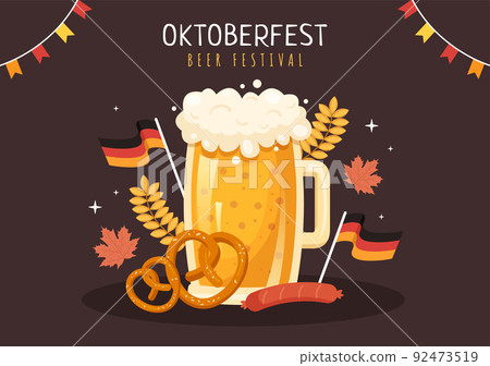 Oktoberfest Festival Cartoon Illustration with Beer Glass or Bottle in Traditional German in Flat Style Background Design 92473519