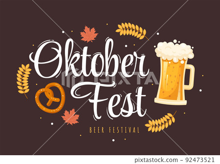 Oktoberfest Festival Cartoon Illustration with Beer Glass or Bottle in Traditional German in Flat Style Background Design 92473521