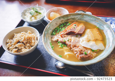 Delicious Miyako Soba Soki Soba and Juicy Lunch Set A dining room on Miyakojima, a remote island in Okinawa Prefecture 92473523