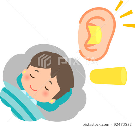 A man wearing earplugs and going to bed A man wearing earplugs and going to bed 92473582