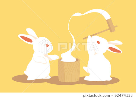 Illustration of a rabbit making rice cake - Stock Illustration ...