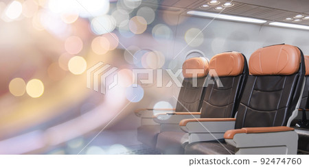 Empty aircraft seats and windows, passenger seat interior airplane Empty aircraft seats and windows, passenger seat interior airplane 92474760