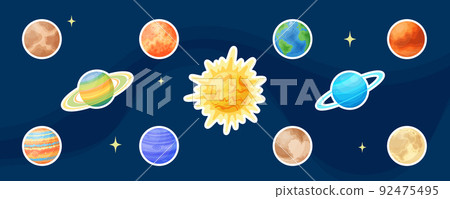 Cartoon space planet set graphic concept sticker 92475495