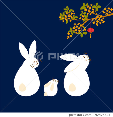 Asian rabbit illustration. Happy rabbit family isolated elements. Mid-Autumn festival or Chinese New Year Vector 92475624