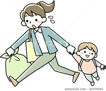 A young woman who sends garbage to a nursery school after taking out the garbage when she goes to work 92476061