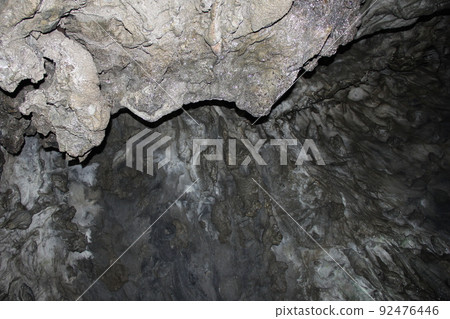 在昏暗的石灰岩洞穴內 92476446