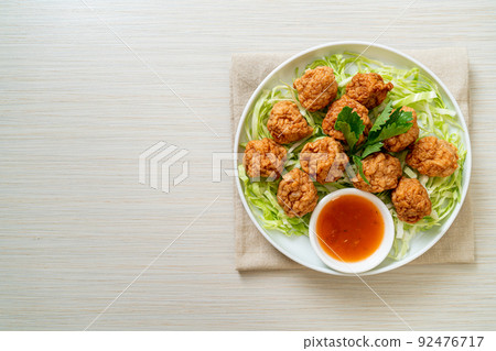 Boiled Shrimp Balls with Spicy Sauce 92476717