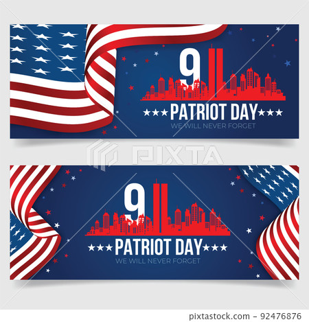 Vector banner design template with american flag and text on dark blue background for Patriot Day. vector poster. Patriot Day, September 11, We will never forget Vector banner design template with american flag and text on dark blue background for Patriot Day. vector poster. Patriot Day, September 11, We will never forget 92476876
