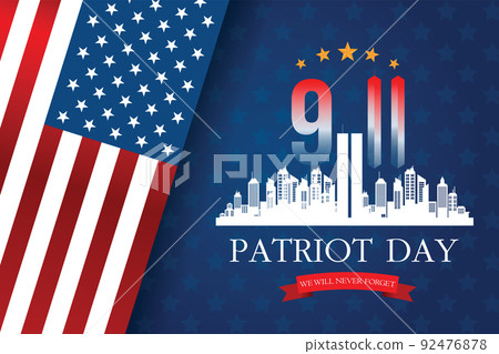 Vector banner design template with american flag and text on dark blue background for Patriot Day. vector poster. Patriot Day, September 11, We will never forget Vector banner design template with american flag and text on dark blue background for Patriot Day. vector poster. Patriot Day, September 11, We will never forget 92476878