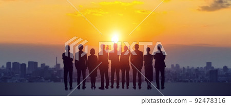 Horizontal visual for banners and advertisements for businessmen looking at the city 92478316