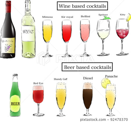 Beer-based and wine-based cocktail set - Stock Illustration [92478370 ...