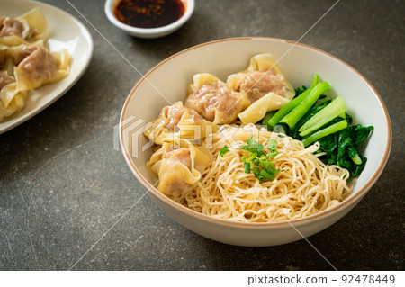 dried egg noodles with pork wonton or pork dumplings without soup 92478449