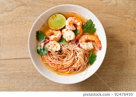 noodles with spicy soup and shrimps (Tom Yum Kung) 92478450